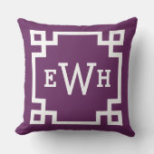 プラムパープルギリシャ鍵カスタムモノグラムイニシャル クッション (正面)