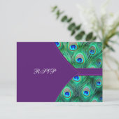 プラムパープルクジャクの結婚式RSVP 出欠カード (スタンド正面)