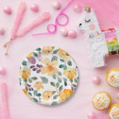 プラムパープルゴールデンイエローフローラ ペーパープレート (パーティー)