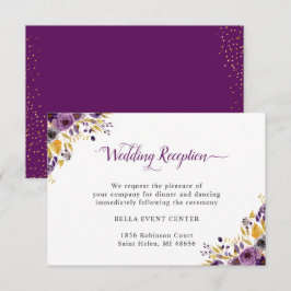 プラムパープルゴールドの結婚式詳細カード 招待状