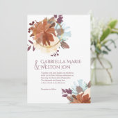 プラムパープルゴールド秋テーマのウェディング招待状 招待状 (スタンド正面)