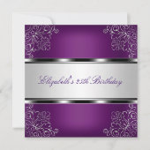 プラムパープルシルバーフローラ25thバースデーパーティー 招待状 (正面)