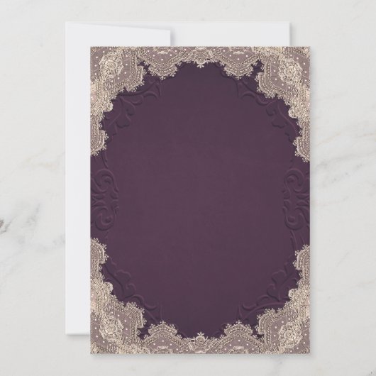 プラムパープルスエードレザー ヴィンテージ ライ ウェディング 招待状 (裏面)