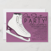 プラムパープルスケートメイトアイススケートで滑る誕生日パーティー 招待状 (正面)