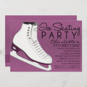 プラムパープルスケートメイトアイススケートで滑る誕生日パーティー 招待状 (正面/裏面)