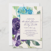プラムパープルセージ水カラーフローラブライダルシャワー 招待状 (正面)