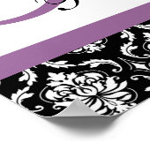 プラムパープルダマスクモノグラムウェディングレセプション ポスター (角)