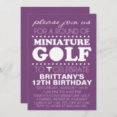 プラムパープルティータイムミニチュアゴルフバースデーパーティー 招待状 (正面/裏面)