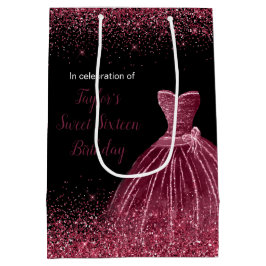 プラムパープルドレスフェイクグリッタースウィート16誕生日 ミディアムペーパーバッグ