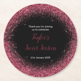 プラムパープルドレスフェイクグリッタースウィート16誕生日 ラウンドペーパーコースター