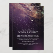 プラムパープルナイト金ゴールド射撃、 発砲スター結婚ズ 招待状 (正面/裏面)