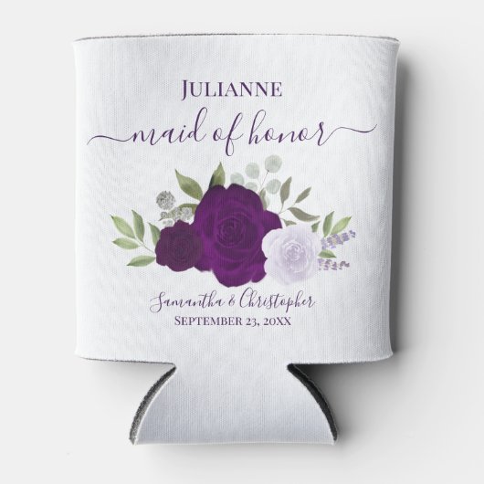 プラムパープルバラエレガントメイド・オブ・オーナー(花嫁付き添い人)結婚ズ 缶クーラー (正面)