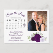 プラムパープルバラ写真&カレンダー日付を保存 案内ポストカード (正面)