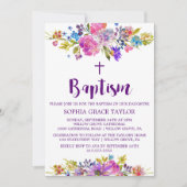 プラムパープルピンク&ブルーフラワーバプテスマ 招待状 (正面)