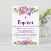 プラムパープルピンク&ブルーフラワーバプテスマ 招待状 (スタンド正面)