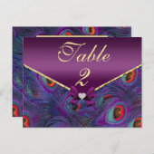 プラムパープルピーコックテーブル番号カード ポストカード (正面/裏面)