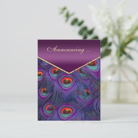 プラムパープルピーコック婚約発表 案内状 (スタンド正面)