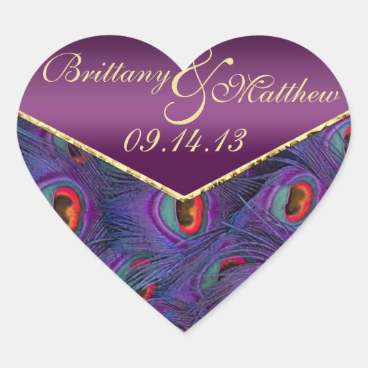 プラムパープルピーコック封筒用シール ハートシール (正面)