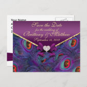 プラムパープルピーコック日付はがきを保存 案内ポストカード (正面/裏面)