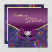 プラムパープルピーコック結婚式招待状 招待状 (正面/裏面)
