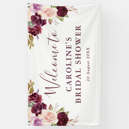 プラムパープルピーチブライダルシャワーウェルカム 横断幕 (縦)