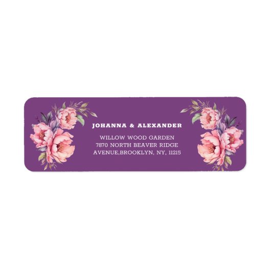 プラムパープルピーニー結婚ズ差出人住所ラベル ラベル (正面)