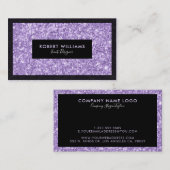 プラムパープルフェイクグリッターブラックアクセント 名刺 (正面/裏面)