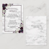 プラムパープルフラワーマーブル秋の結婚式詳細 エンクロージャーカード (正面/裏面)
