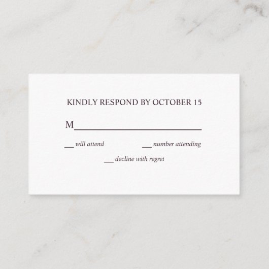 プラムパープルフラワーマーブル秋ウィンターウェディングSVP エンクロージャーカード (裏面)