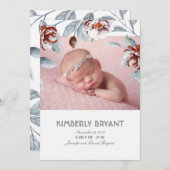 プラムパープルフローラウォーターカラースウィートベビー誕生 案内状 (正面/裏面)