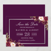 プラムパープルフローラシルバーグレイ保存日 セーブザデート (正面/裏面)