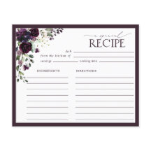 プラムパープルフローラブライダルシャワーレシピカード