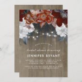 プラムパープルフローラライト素朴ブライダルシャワー 招待状 (正面/裏面)