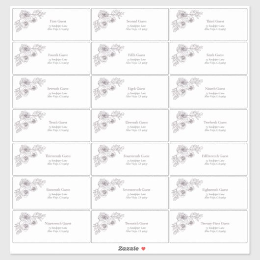 プラムパープルフローララインアートゲストアドレス シール (シート)