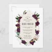 プラムパープルフローラリースブライダルシャワー インビテーションポストカード (正面/裏面)