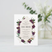 プラムパープルフローラリースブライダルシャワー インビテーションポストカード (スタンド正面)