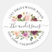 プラムパープルフローラ差出人住所封筒用シール ラウンドシール (正面)