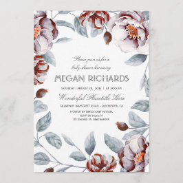 プラムパープルフローラ水の色ボホベイビーシャワー 招待状