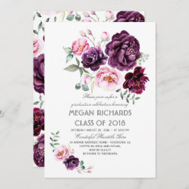 プラムパープルフローラ水彩ボホ卒業 招待状