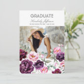 プラムパープルフローラ水彩写真卒業 招待状 (スタンド正面)