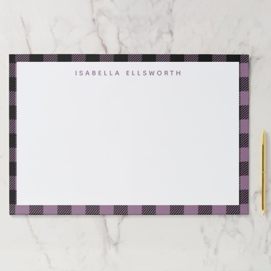 プラムパープルブラックバッファローチェックパーソナライズされたプレイド ペーパーパッド (インサイチュ)