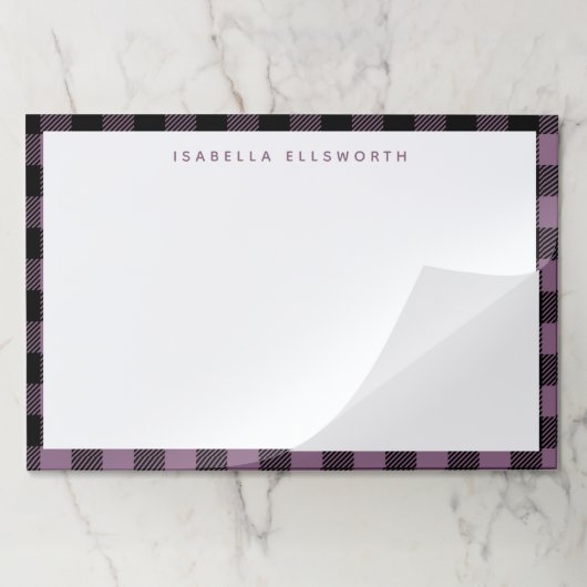 プラムパープルブラックバッファローチェックパーソナライズされたプレイド ペーパーパッド (折り畳み)