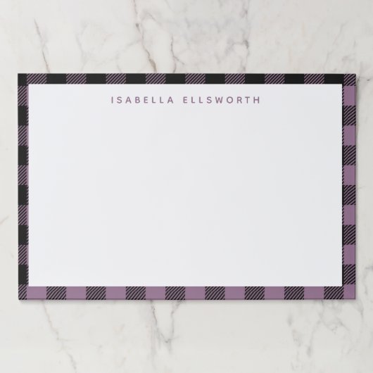 プラムパープルブラックバッファローチェックパーソナライズされたプレイド ペーパーパッド (正面)