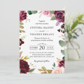 プラムパープルブルゴーニュ赤面結婚フローラ 招待状 (スタンド正面)