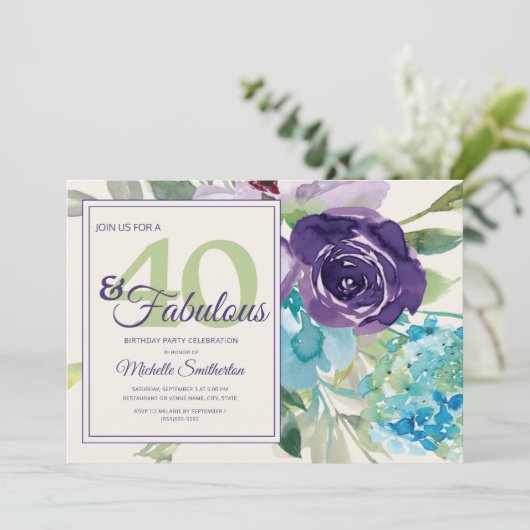 プラムパープルブルーウォーターカラーフローラ40と素晴らしい 招待状 (スタンド正面)
