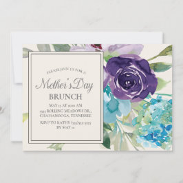 プラムパープルブルーウォーター色フローラ母の日 招待状