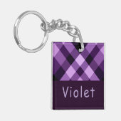 プラムパープルプレイドモノグラムスクエアキーチェーン キーホルダー (正面左)