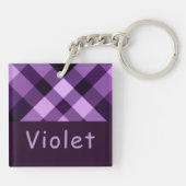プラムパープルプレイドモノグラムスクエアキーチェーン キーホルダー (裏面)