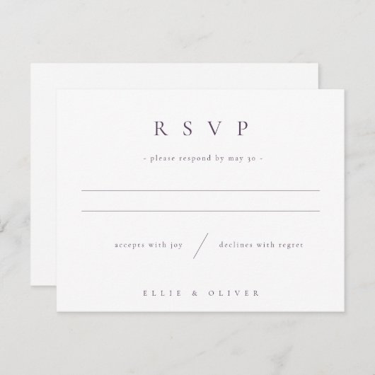 プラムパープルボホ結婚写真モダン 出欠カード (正面/裏面)