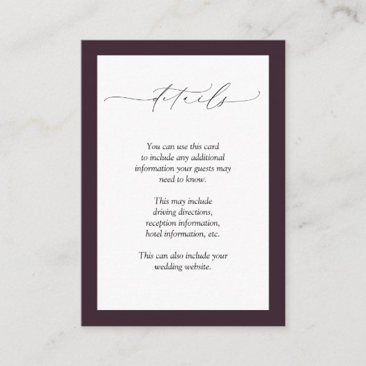 プラムパープルマウヴフローラウォーター結婚カラー詳細 エンクロージャーカード (正面)